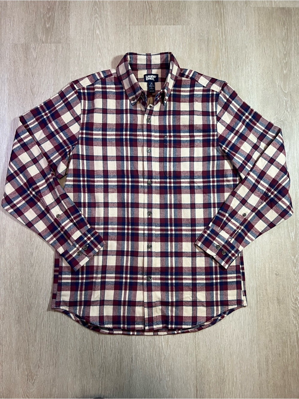Lands' End Men’s Red Plaid Button-Down Shirt